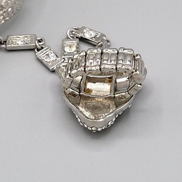 Large Leopard Head Rhinestone Bracelet Stretch Ring Set Hinged Green Crystal Eye - Picture 2 of 12